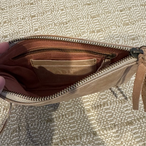 ABLE Fozi Leather Wristlet Bone Beige Color - Picture 4 of 6